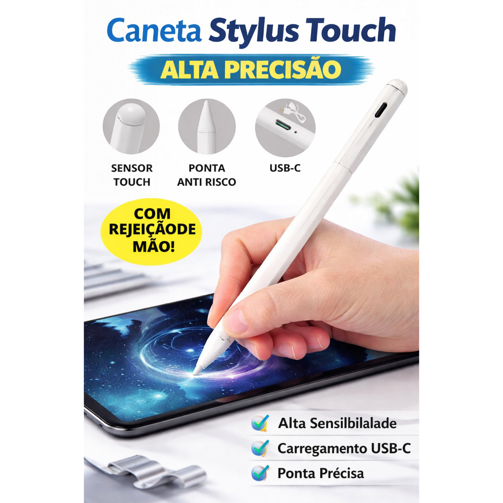 Caneta Stylus Touch Com Palm Rejection iPad 9ª Geração+ 10.2 2024