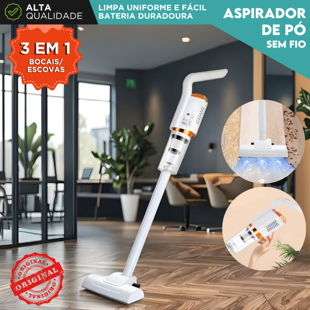 Aspirador Pó Portátil Sem Fio Recarregável USB Alta Sucção Pelos Pet Carro Sofá 3 em 1 Multiuso em Oferta na Shopee