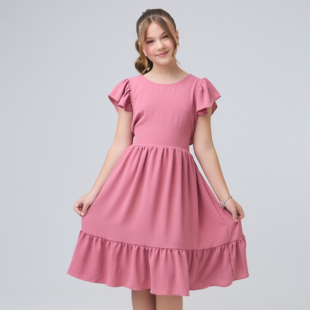 Vestido Infantil Juvenil de Menina Passeio Blogueirinha Liso Midi em Oferta na Shopee