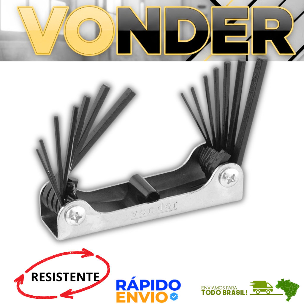 Jogo Chave Allen Vonder Canivete 1,5 a 6mm 1/16 a 1/4" 14 Peças Aço Cromo Vanádio Premium Top