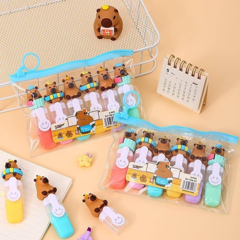 Kit 6 Mini Marca Texto Capivara  Colorido Escola
