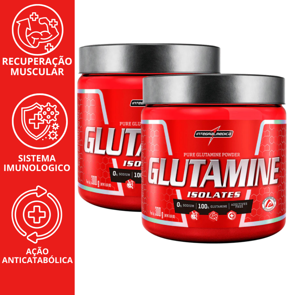 KIT 2 GLUTAMINA EM PÓ NATURAL ISOLATES 300G - INTEGRALMEDICA