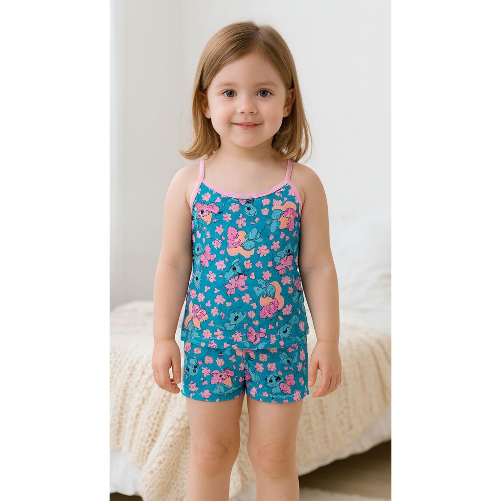 Kit 6 Conjuntos Pijama Verão Menina Baby Doll Short Doll Infantil Estampado Personagens Conjunto Pijamas