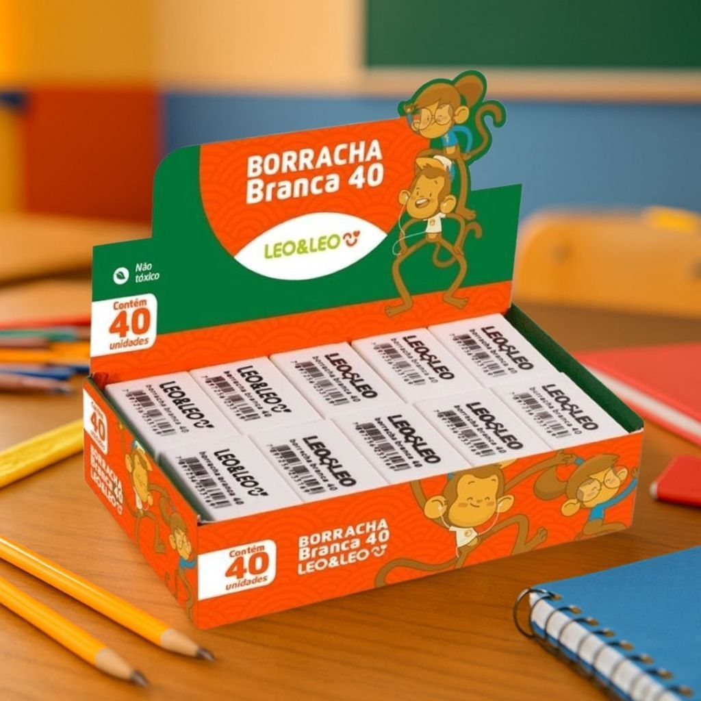 Kit 10 ou 20 ou 40 Unidades Borracha Branca Escolar N°40 Leo&Leo Atacado Material Escolar Macia Fofa em Oferta na Shopee