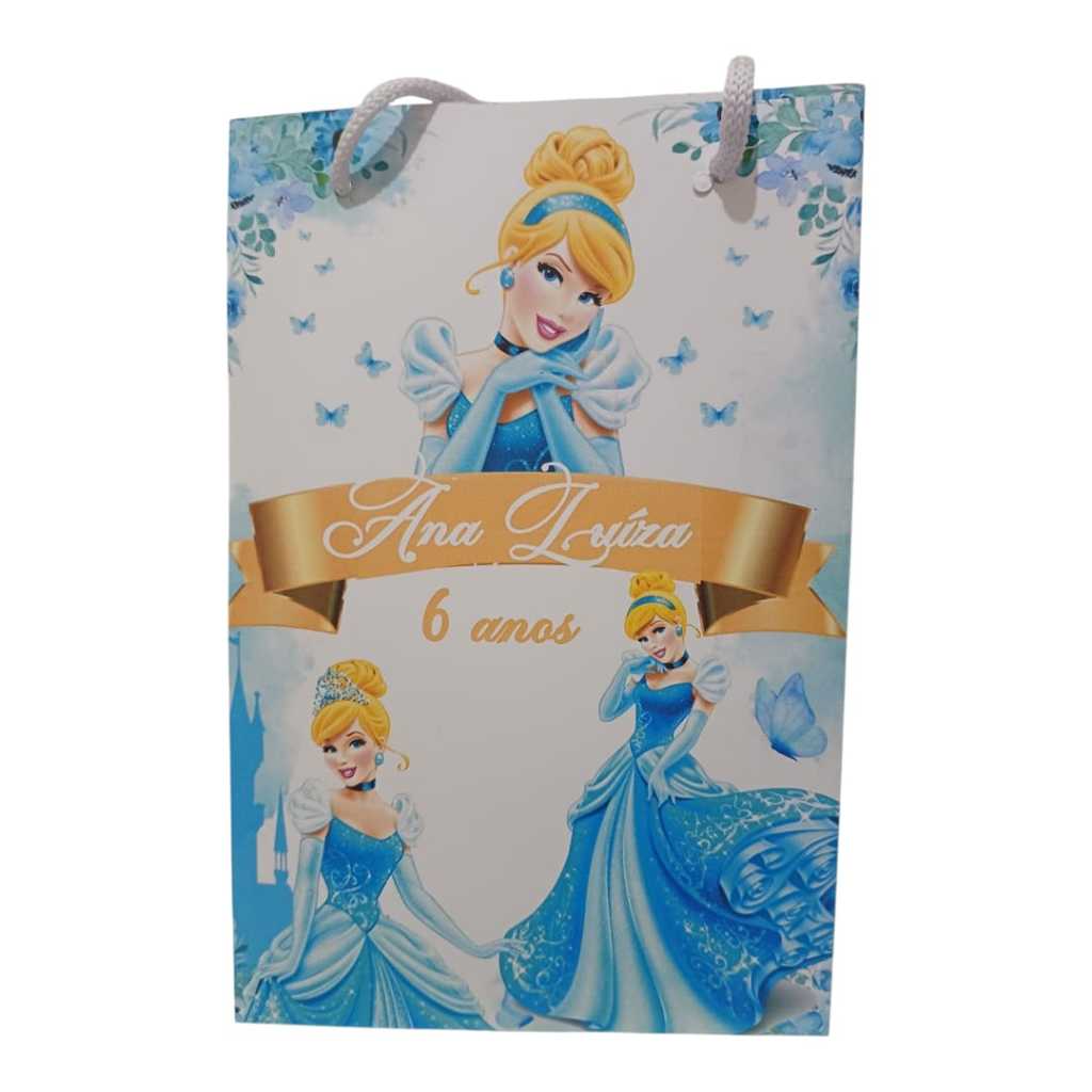 Sacolinha Personalizada com nome e idade (cabe Pipoca)   Cinderela Surpresa Festa Aniversário Lembrancinhas