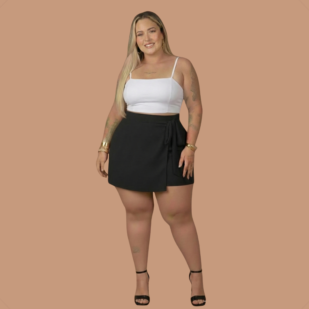 Saia Short Plus Size Feminino Cintura Alta Com ElásticoSaia Short Plus Size Feminino em Oferta na Shopee