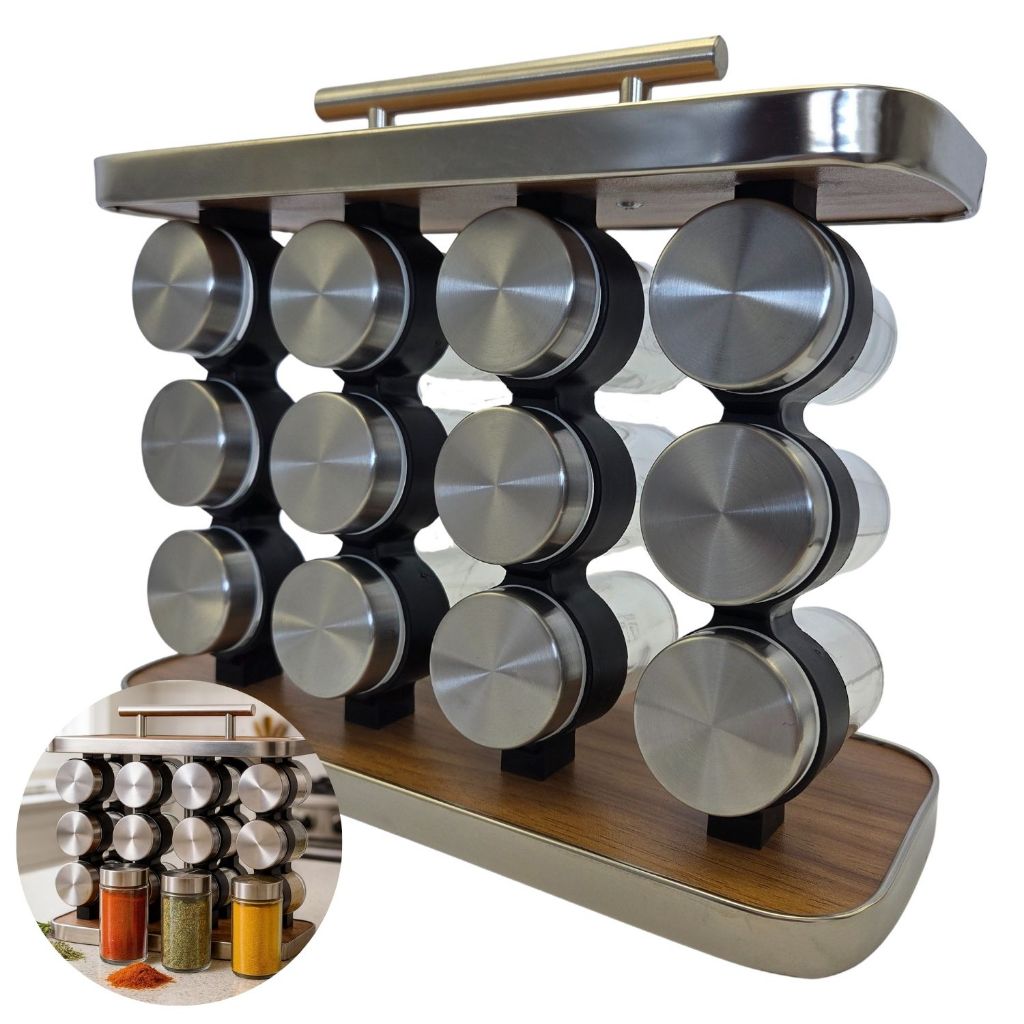 Porta Tempero Vertical com Alça em Aço Inox e Vidro - Prateado Quadrado em Oferta na Shopee