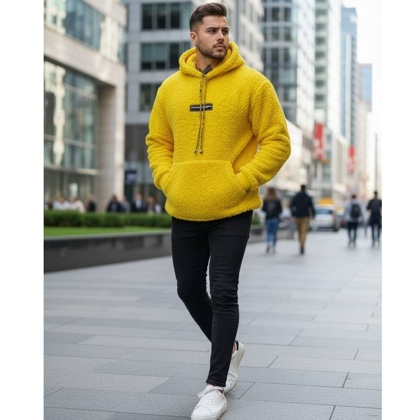 Blusão Masculino Esportivo em Teddy com Capuz e Bolso Canguru - Super Quentinho