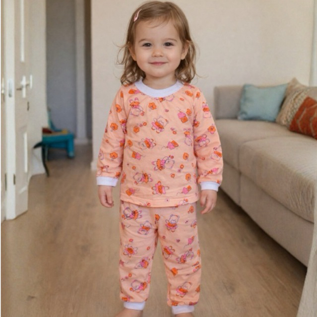 Pijama infantil menina de manga longa 100% algodão confortável