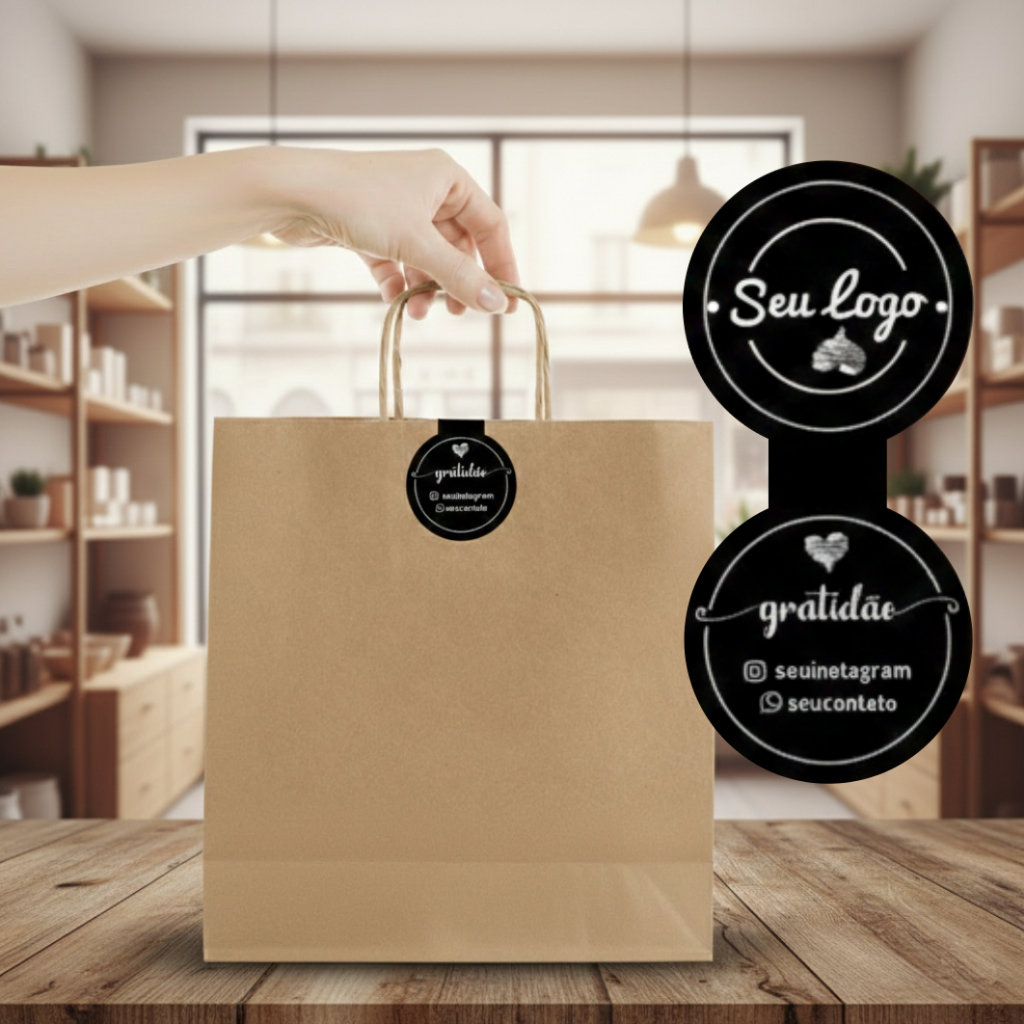200 Adesivos Lacre de Sacola Personalizados com Sua Logo - Papel Glossy Brilho 6x2,8cm - em Oferta na Shopee