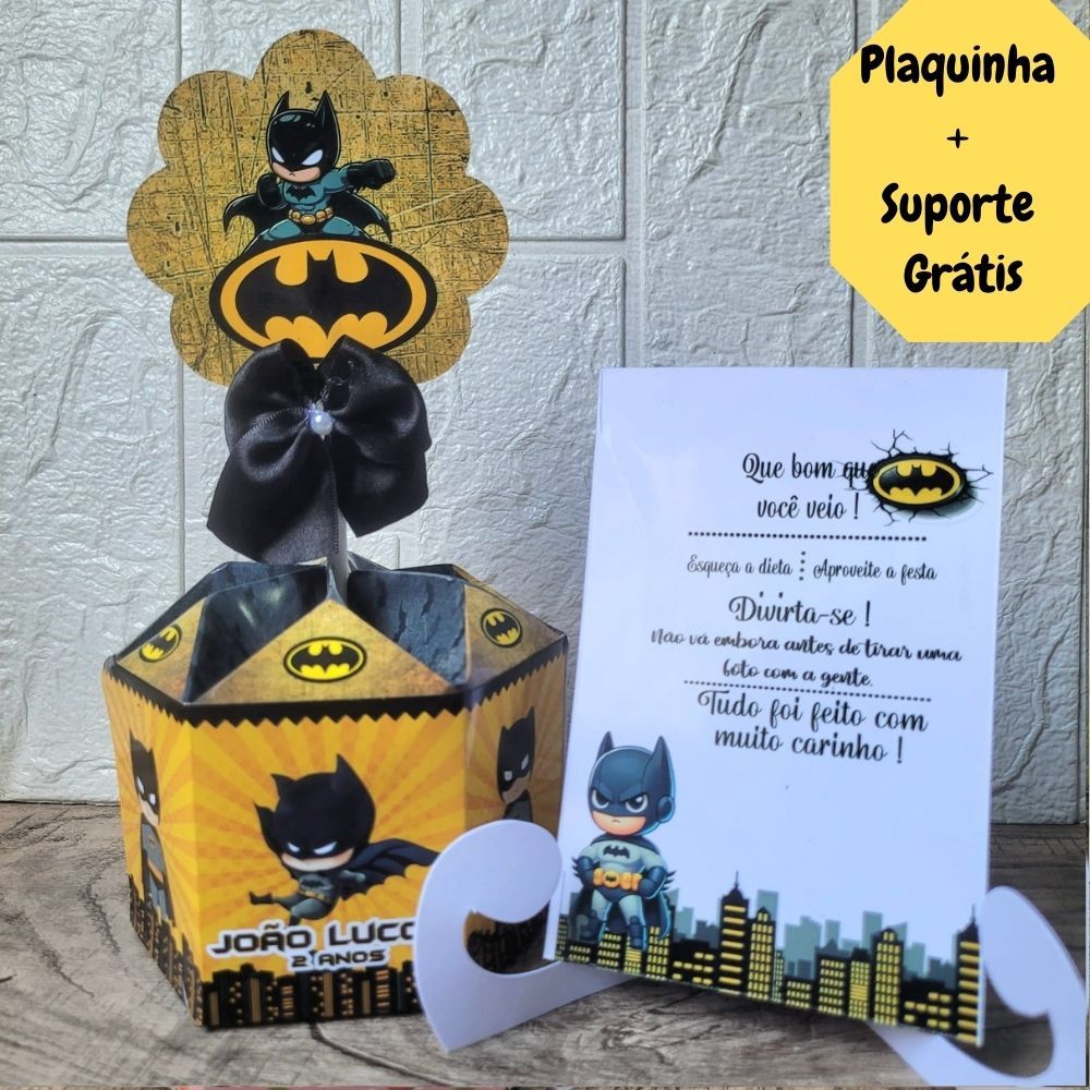 Centro de Mesa Batman Baby Cute + Plaquinha Lembracinha Personalizada Enfeite Arranjo Festa Aniversário Infantil