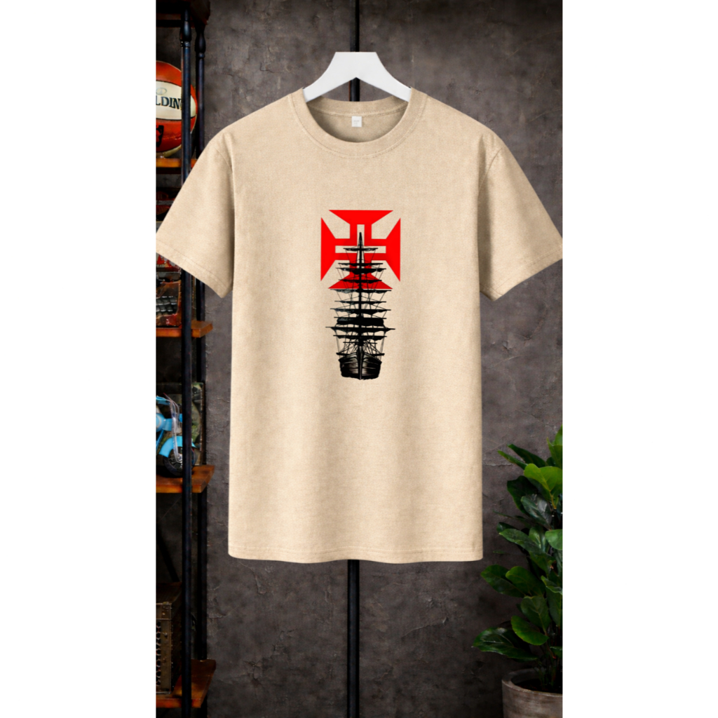 Camiseta Vasco da Gama Unissex  Estampa Navio Retrô Cruz Vermelha Algodão Premium em Oferta na Shopee