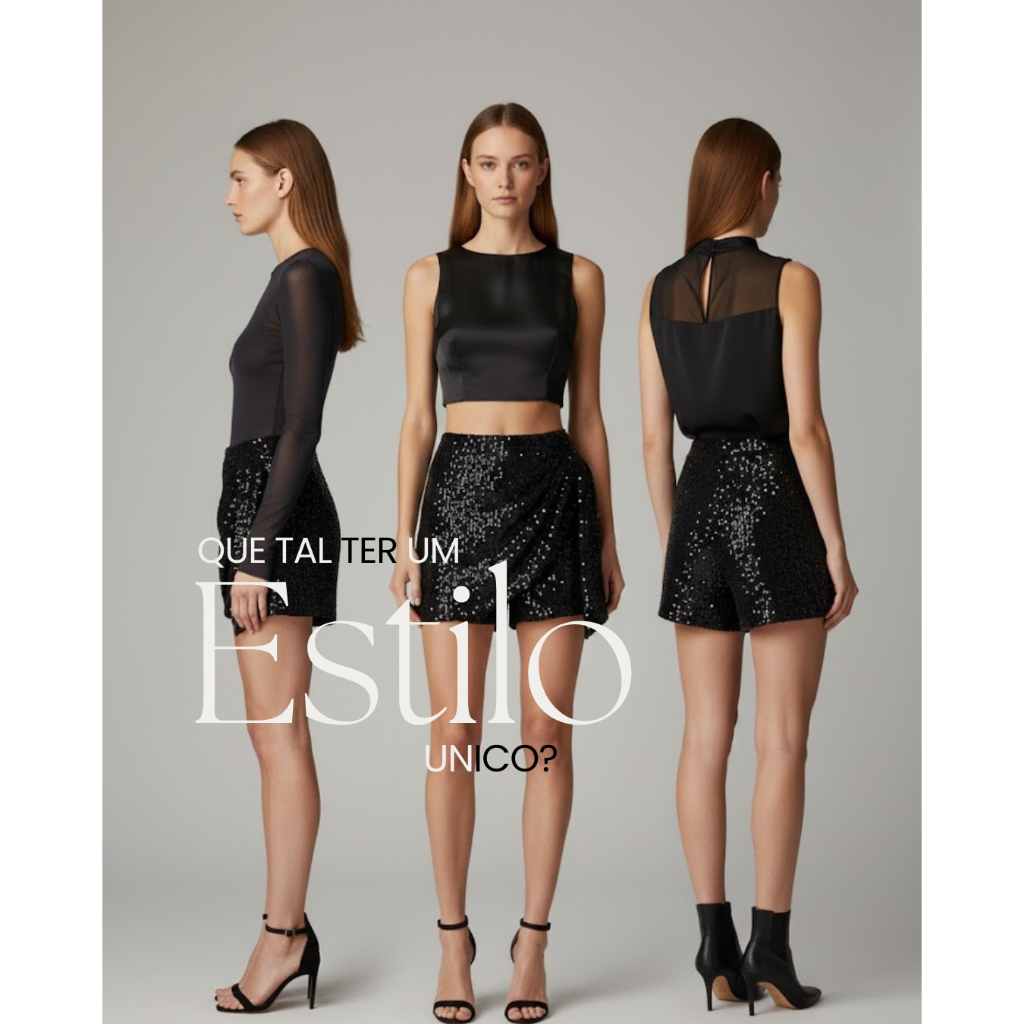Short Saia de Paetê Preto - Não incomoda a pele - Edição Festa