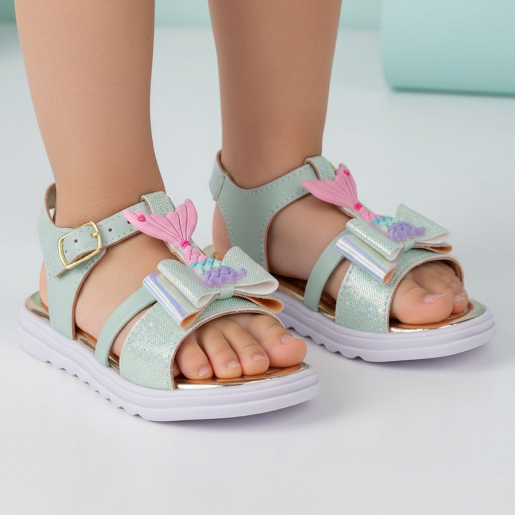 Sandália Infantil Feminina Sereia Holográfico Menina Confortável Leve Fanclub - Verde em Oferta na Shopee