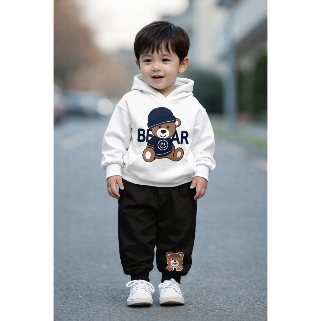 Conjunto Infantil Bear Moletom Peluciado Inverno Roupa Menino Menina Fashion Confortável