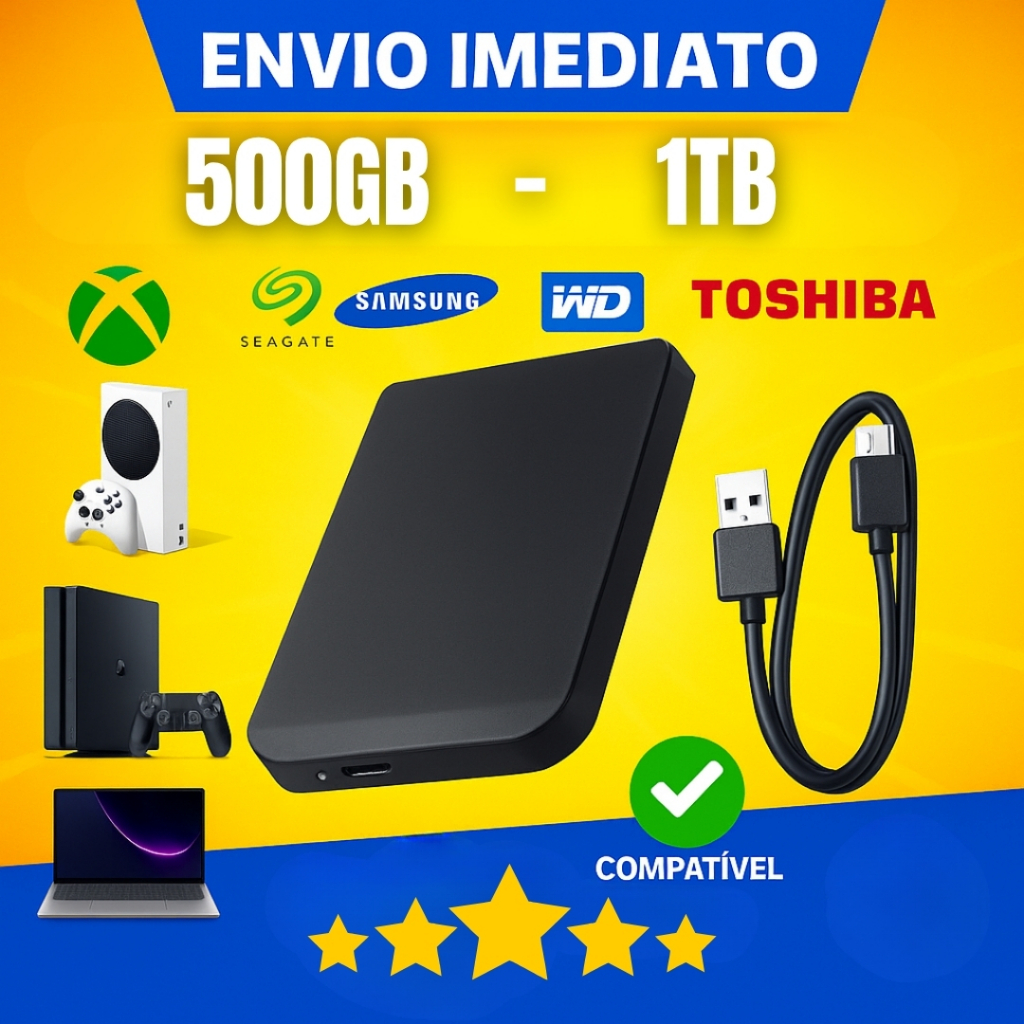 HD Externo USB 3.0 Para PC Notebook PS3 PS4 PS5 Xbox All in One Portátil Novo