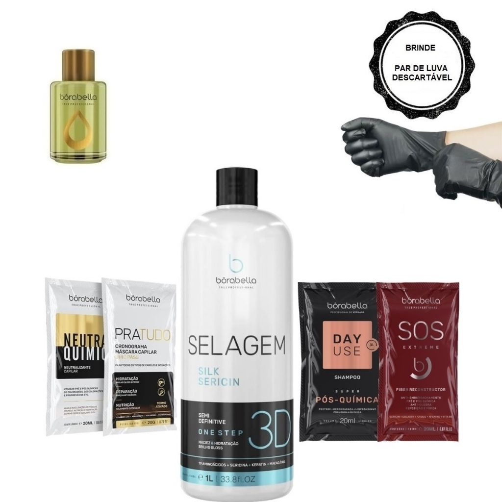 Borabella Selagem 3D 1 Litro + Óleo Argan 7ml + Sachês em Oferta na Shopee