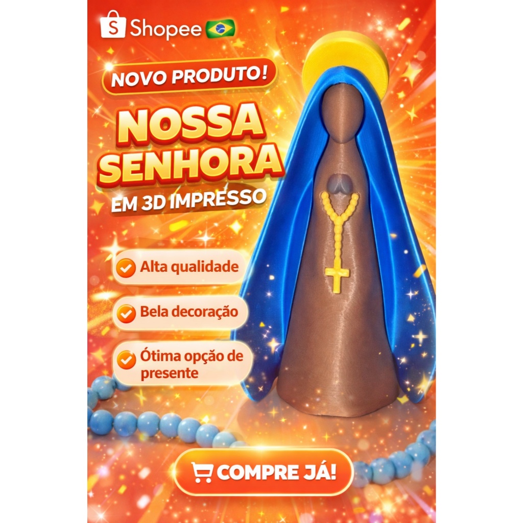 Nossa Senhora Aparecida Decorativa 3D – Moderna, Minimalista e Exclusiva | Presente de Fé