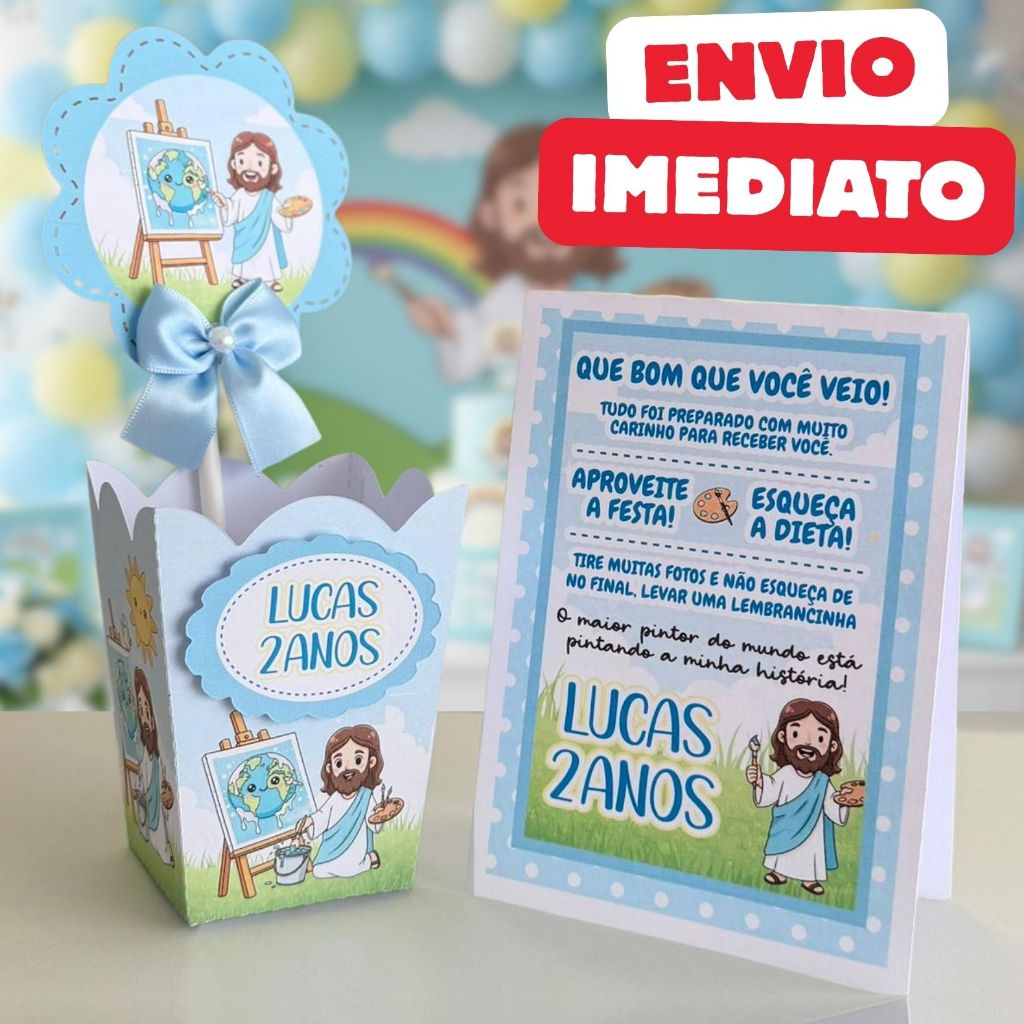 ENVIO RÁPIDO Kit Centro de mesa O Maior Pintor do Mundo azul Jesus | Personalizado | Enfeite Cachepô