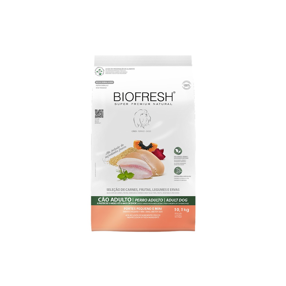 BIOFRESH SUPER PREMIUM ADULTO PEQUENOS E MINI 10,1KG SABOR FRANGO