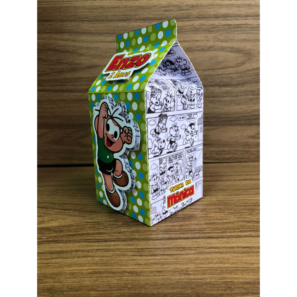 Caixinha Milk Personalizada 3D – Tema Turma Da Mônica (Cebolinha) – Pegue e Monte