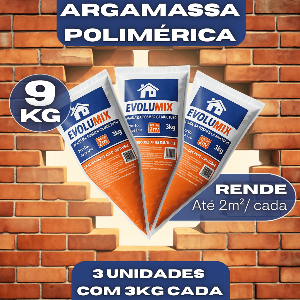 Kit com 3 Argamassa Polimérica 3kg - Economia na Obra Sem Mistura Secagem Rápida Pronta Aplicação