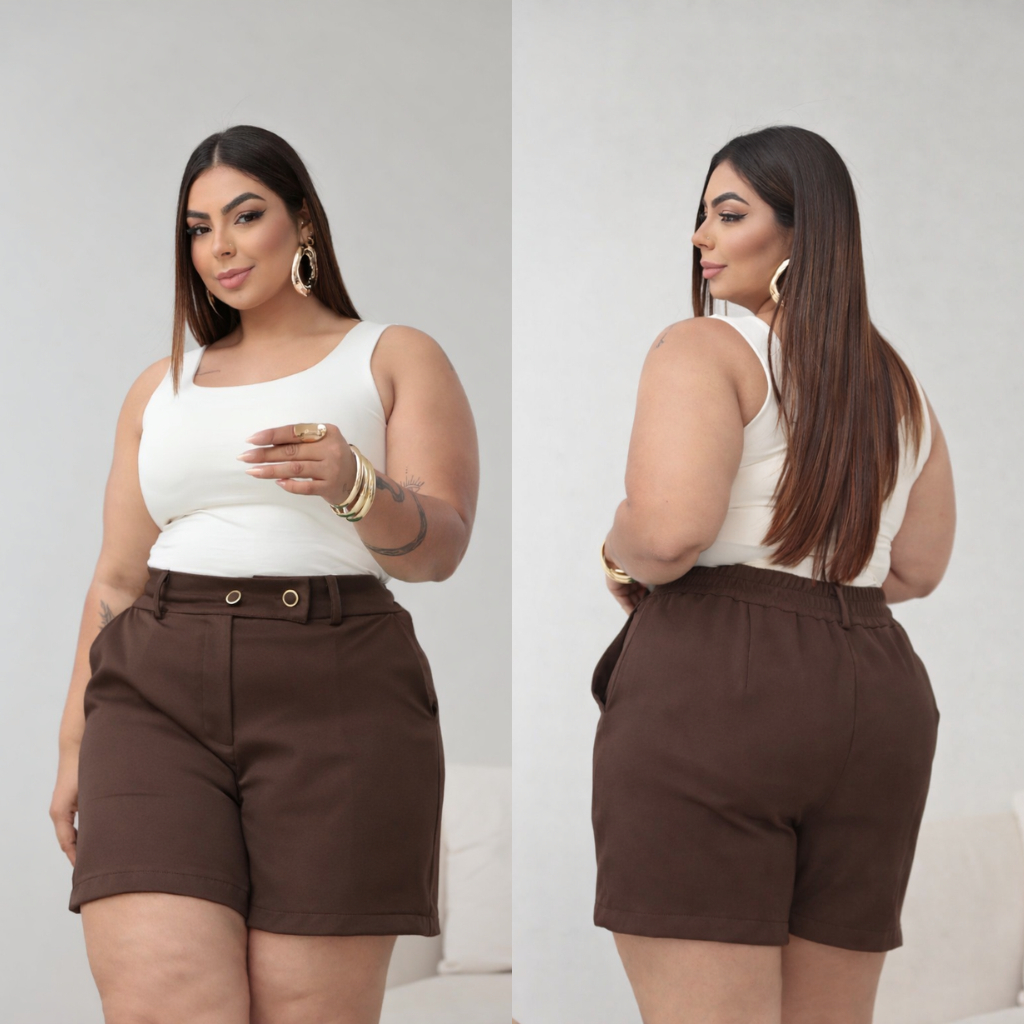 Short Alfaiataria Premium Plus Size Moda Femina Short Social Com ziper e Elástico G1 G2 G3 G4
