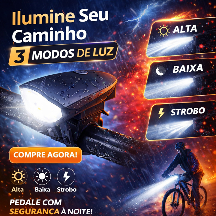 Farol De Bike Lanterna Led Com Buzina Som Alto Recarregável Bicicleta A Prova D´agua Potente R-52 em Oferta na Shopee