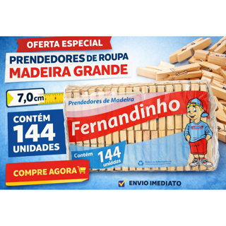 Prendedor Madeira 7cm Grande Kit 144 Unidades ou 72 Unidades em Oferta na Shopee