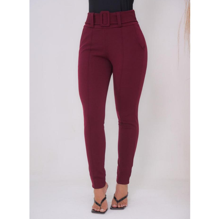 calça leggings tipo social com cinto crepe cintura alta em Oferta na Shopee