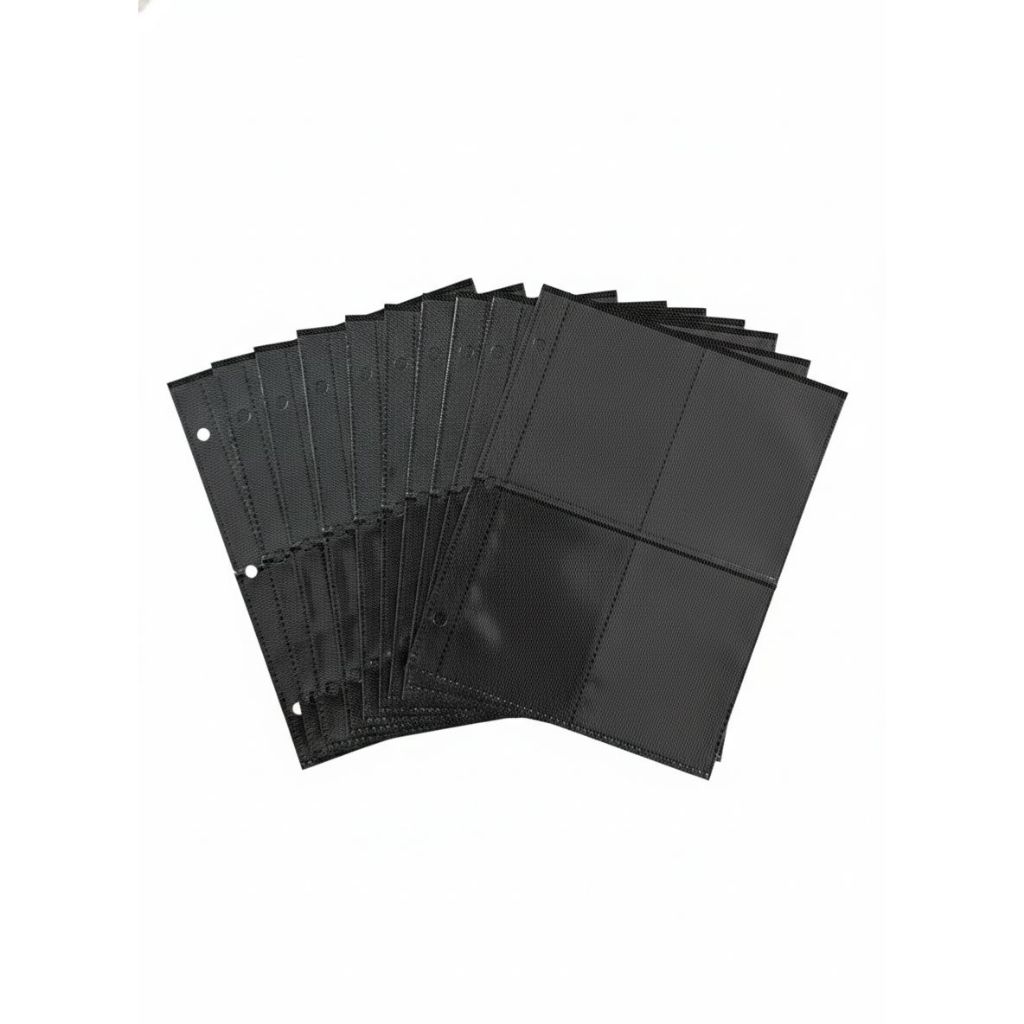FOLHA PRETA PREMIUM PARA FICHÁRIO 18 BOLSOS 3X3 OU 2X2 CARTAS POKÉMON MAGIC YUGIOH ÁLBUM PASTA TAMANHO A4