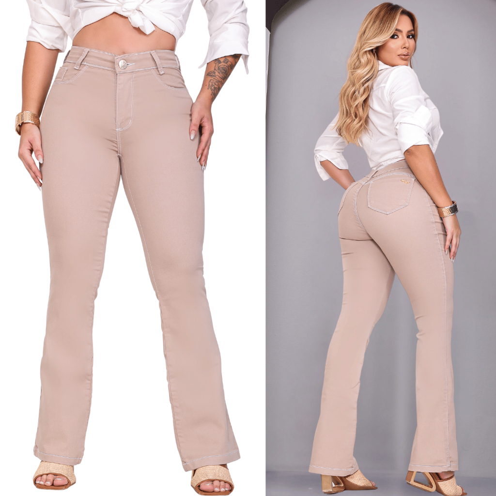 Calça Flare Collor Jeans Feminina Boca de sino Curve Cintura Alta Modeladora Com lycra Premium Brim