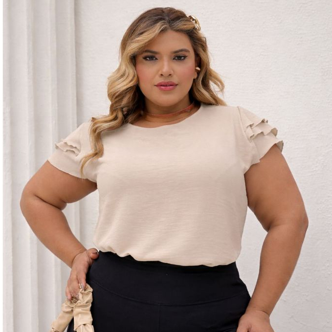 Blusa Feminina plus size elegante moda evangélica duna  3 babado em Oferta na Shopee