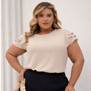 Blusa Feminina plus size elegante moda evangélica duna  3 babado em Oferta na Shopee