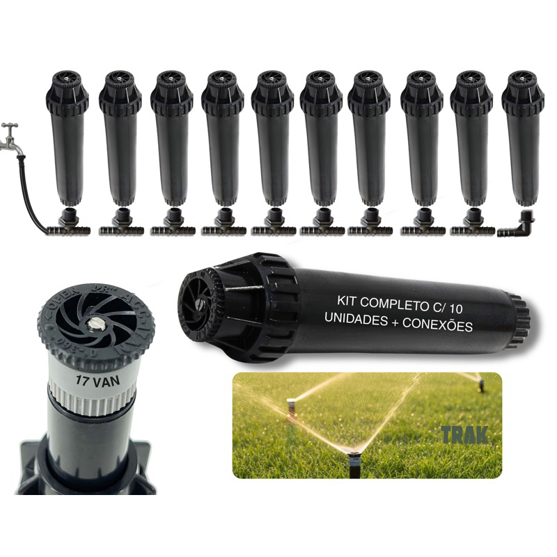 KIT 10 ASPERSORES DE IRRIGACAO RETRATIL com os conectores escamoteavel irrigação automatica jardim campo condomínio hora