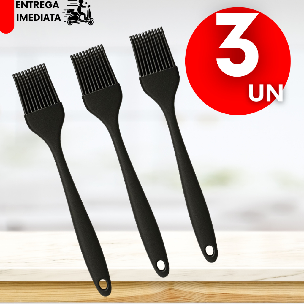 Pincel Culinário de Silicone Kit 3/2/1 Churrasco Culinária Confeitaria