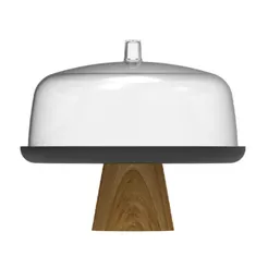 Boleira Bolo Bambu Com Cupula Acrilico Resistente Ou Preto