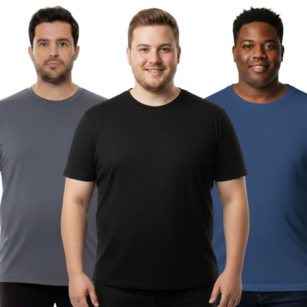 Kit 3 Camisas Plus Size Masculina Lisa Confortável Proteção Solar UV Academia Casual Leve