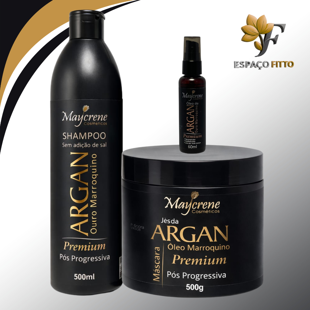 KIT SHAMPOO OLÉO DE ARGAN + ,MASCARA E REPARADOR DE PONTAS 500ML MAYCRENE em Oferta na Shopee