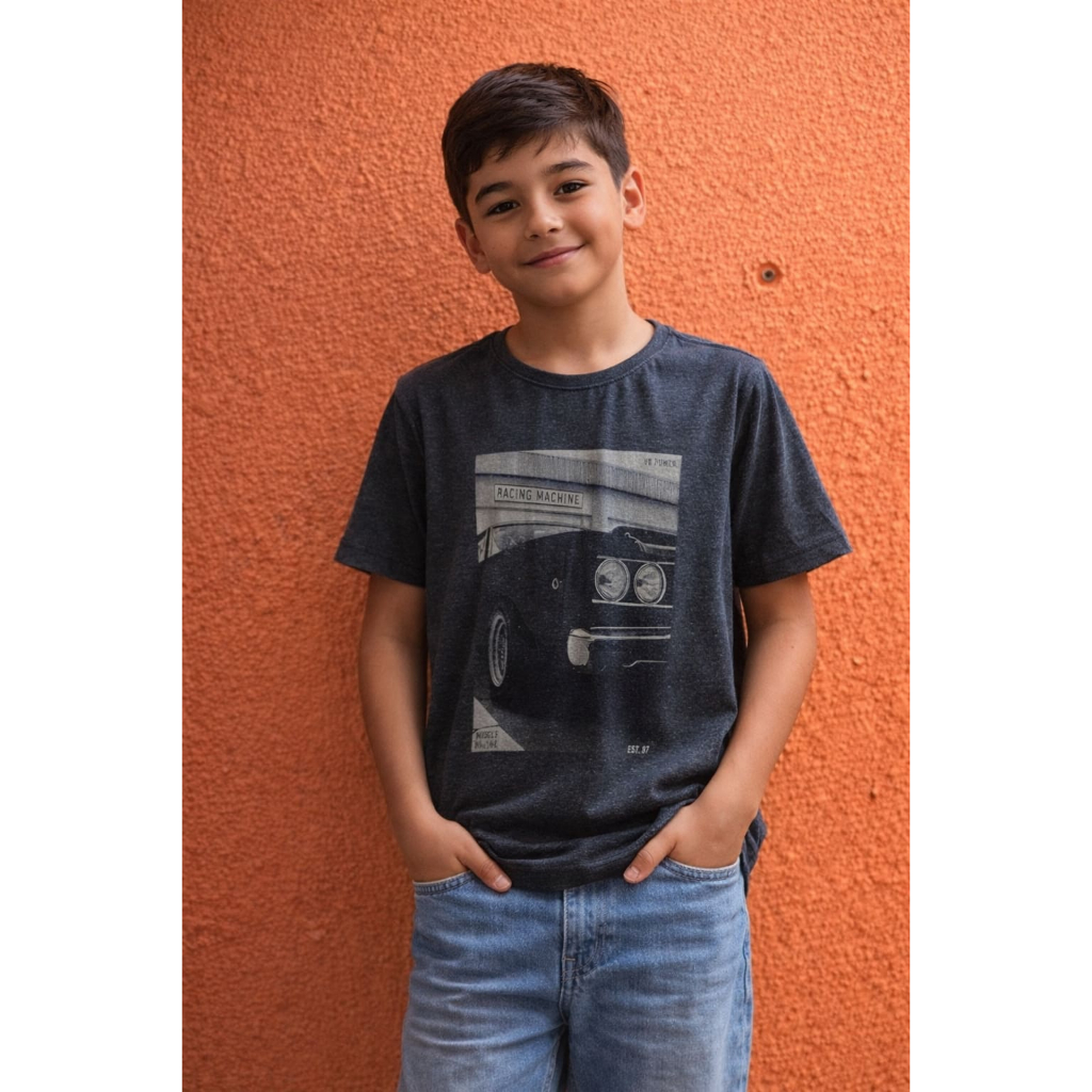 Camiseta Infantil Juvenil Menino Estampa Carro Racing TM 14 Tecido 100% Algodão Original  Usado Conservado 🚗✨ Envio Ja