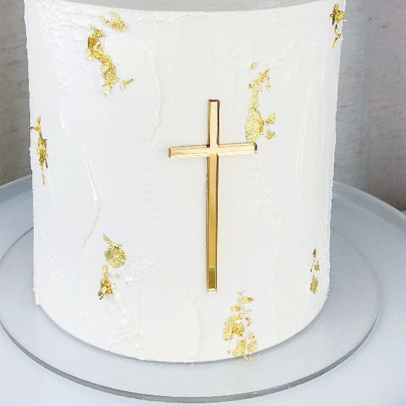 Topo de Bolo Batizado Divino Espírito Santo Luxo - Papel Laminado Dourado e Branco Lamicote 250g — imagem 2 de 2