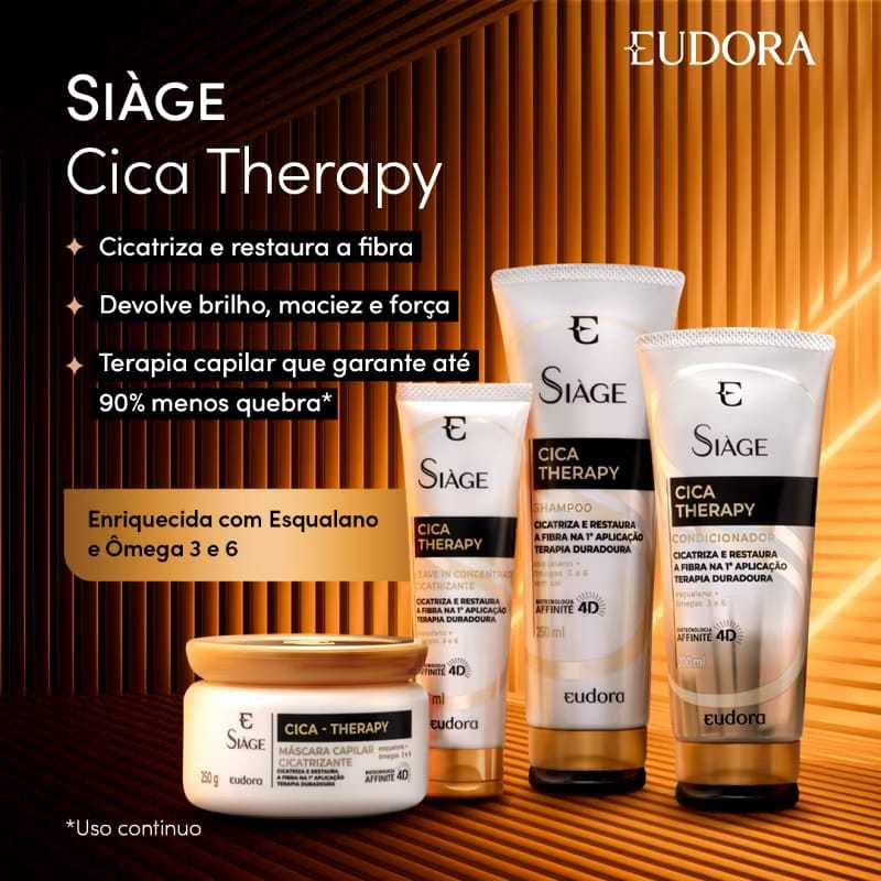 EUDORA SIAGE COMBO SHAMPOO, CONDICIONADOR, LEAVE IN E MASCARA CAPILAR CICA THERAPY
