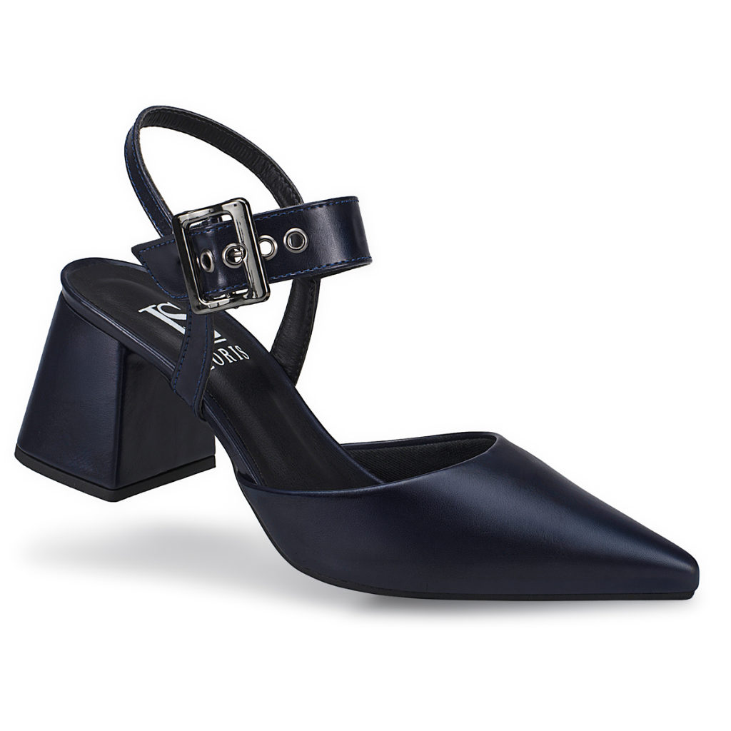 Sapato Social Scarpin Feminino Bico Fino Salto Bloco Fivela 18400 em Oferta na Shopee