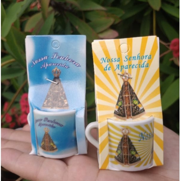Kit com 4 Mini Xícara Porcelana Nossa senhora Aparecida 3cm