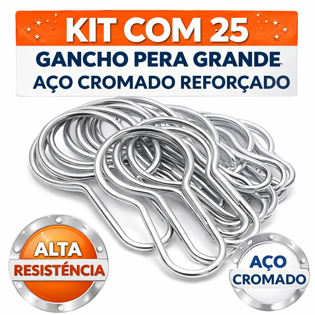 Kit 25 Ganchos Pera Grandes Reforçados para Cortina Box Provador e Cabine Alta Resistência