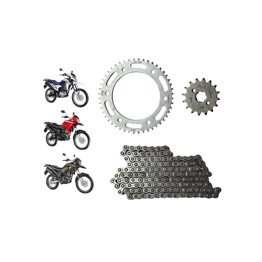 Kit Relação Transmissão Andamento Tração Honda NXR Bros 160 e XRE 190 de 2015 até 2024 em Oferta na Shopee