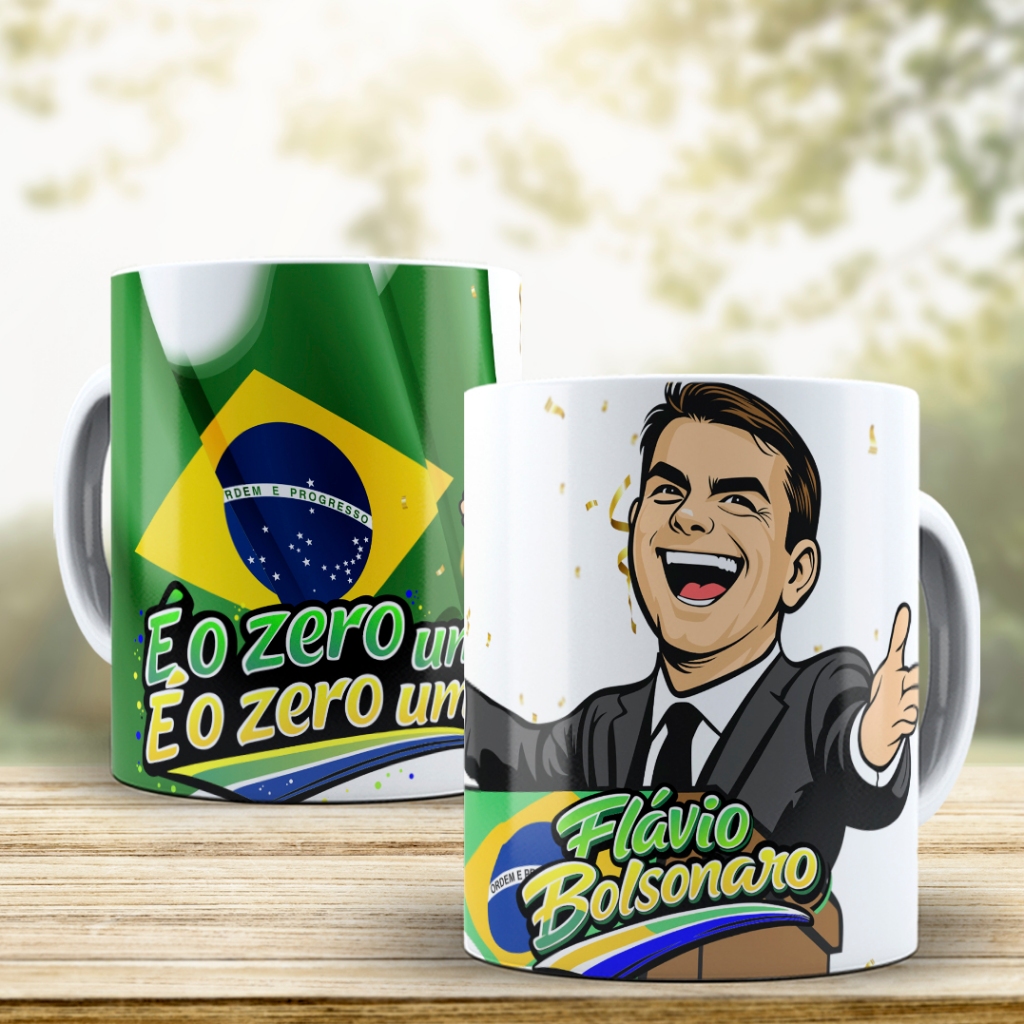 Caneca de porcelana branca 325ml tema Flávio Bolsonaro 01