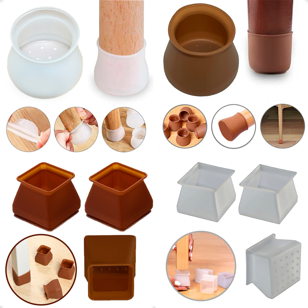 Kit 12 Protetor de Silicone para Pés de Cadeira Pés Pezinho quadrado em Oferta na Shopee