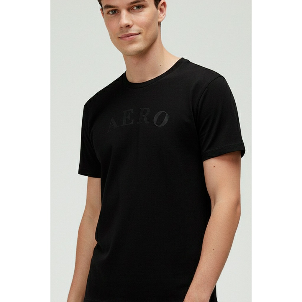 Camiseta Aero Preta Manga Curta Masculina Silkada Aéropostale
