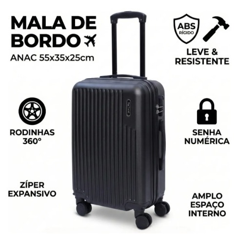 Mala Viagem 10kg Extensor Bordo Rodinha 360° Casca Rígida Bagagem Mão Cabine Divisória Cadeado